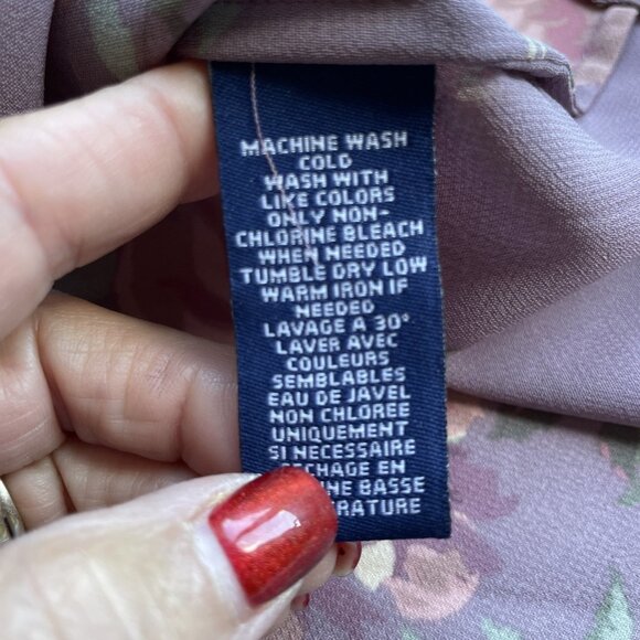 Chaps Sheer Peasant Top Blouse Size XL Petite Purple Floral Whimsigoth Fairy - Picture 11 of 11